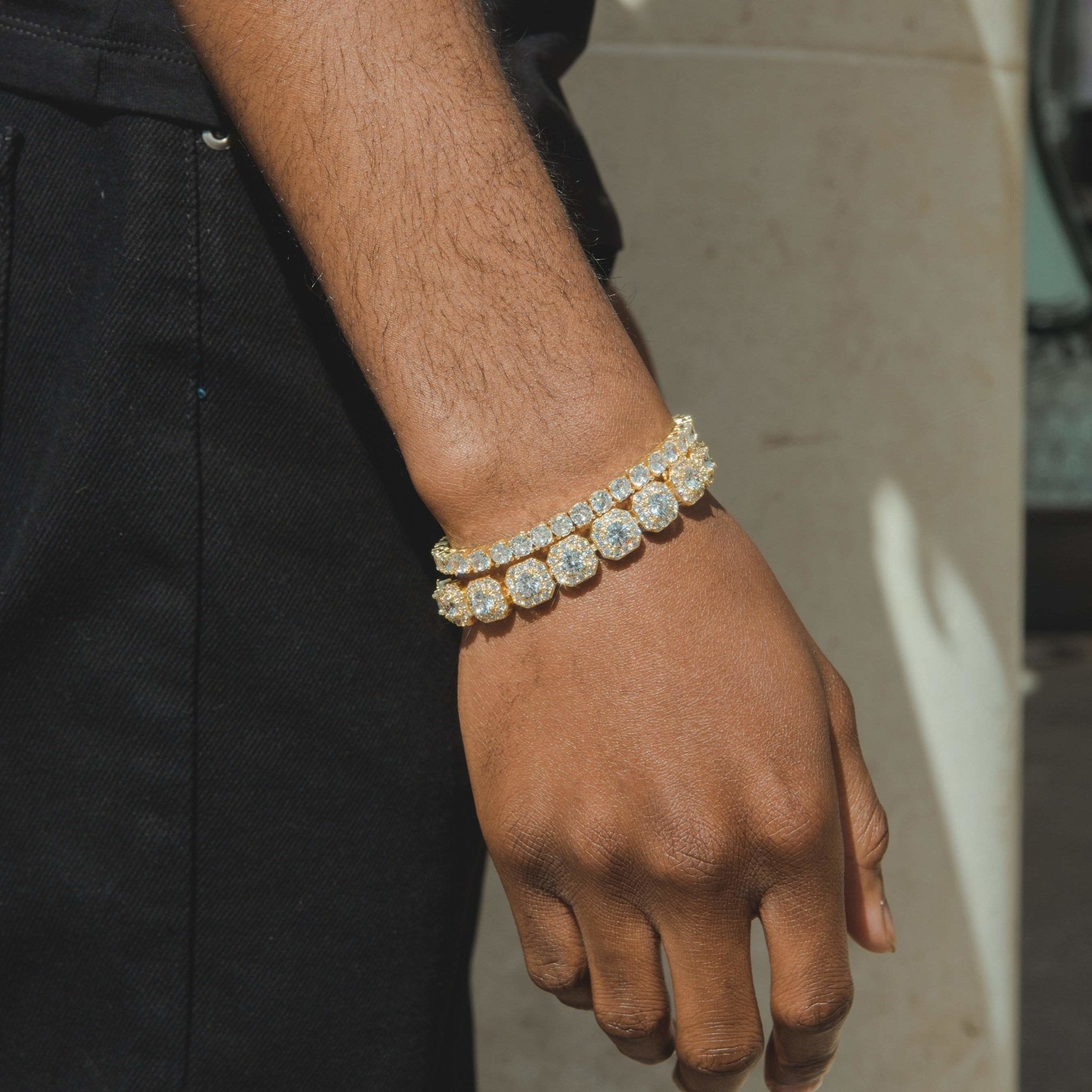 10mm Clustered + 5mm Tennis Bracelet Bundle - Gold - Cernucci